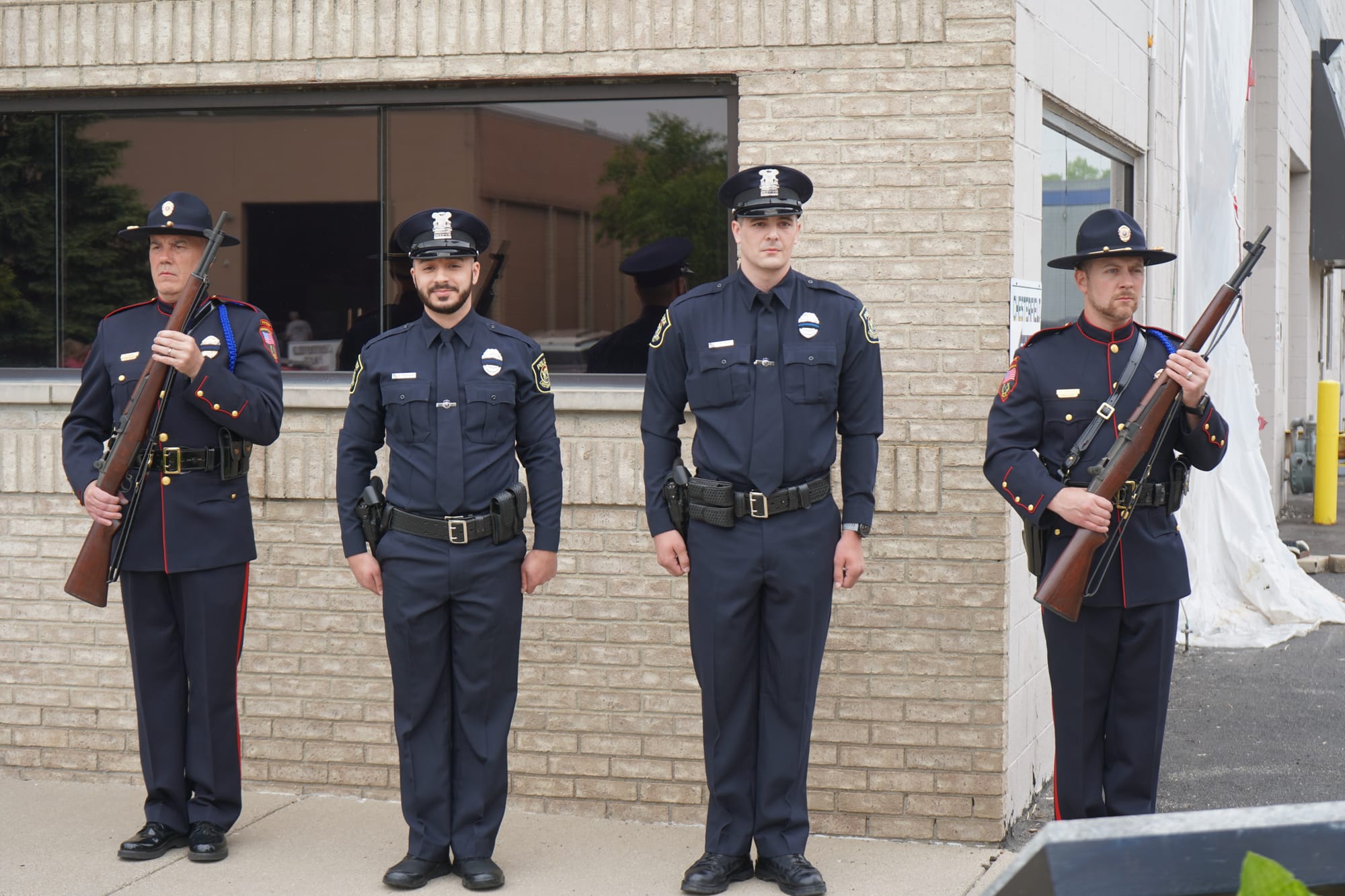 Chesterfield Township Police Honor Guard in dress uniform outside the police station