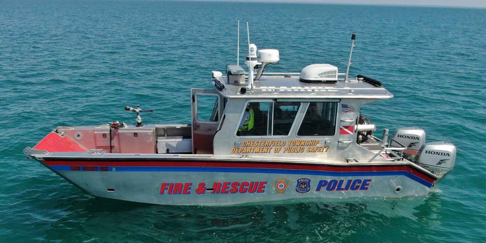 Marine One, the Chesterfield Township police and fire rescue boat, underway on Lake St. Clair