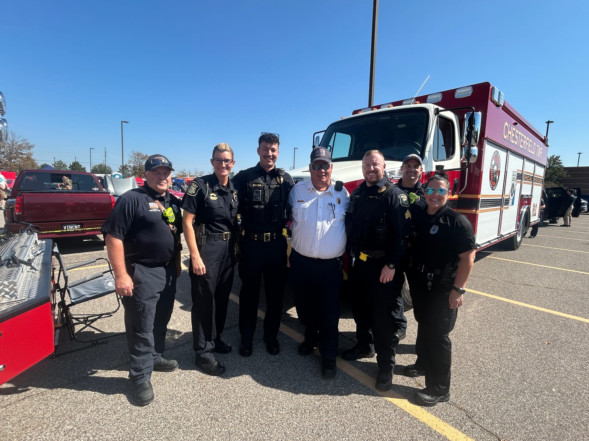 Chesterfield Township police officers and firefighters at a community event