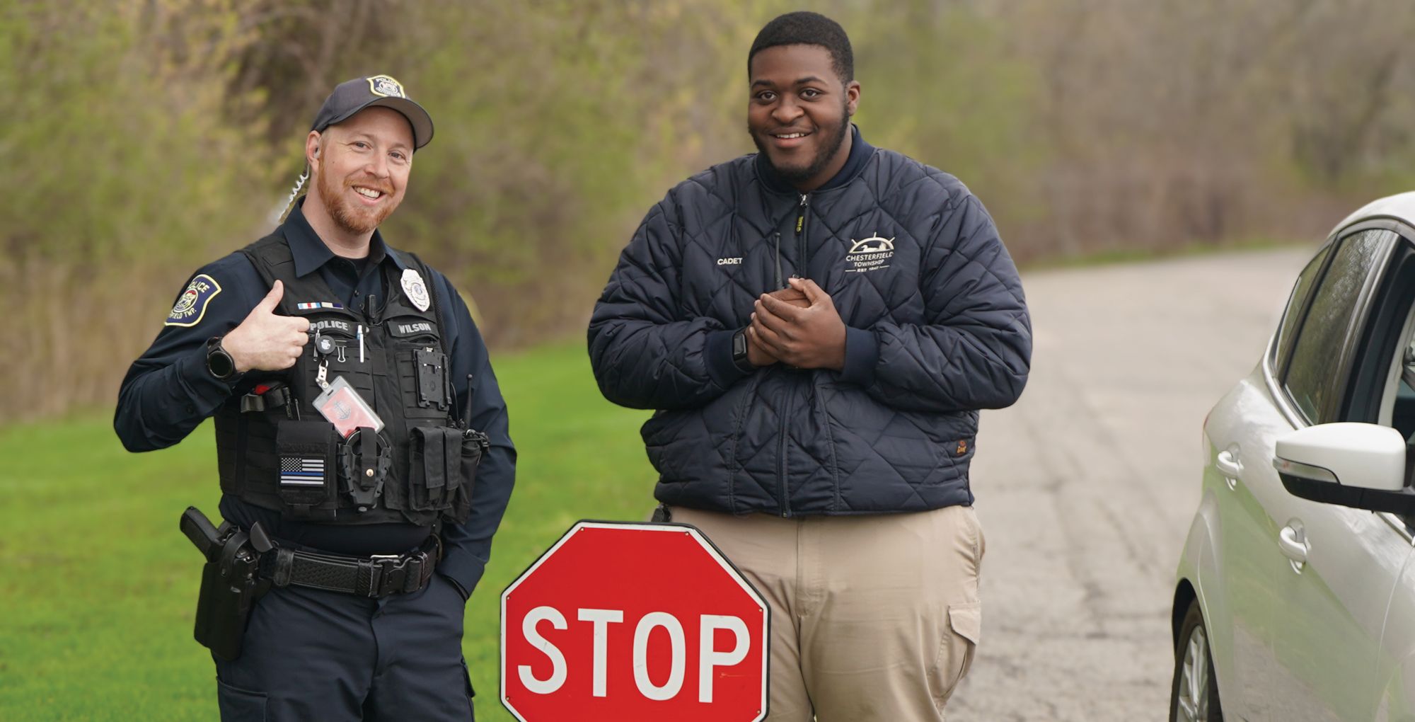A Chesterfield Township cadet and an officer working a traffic post