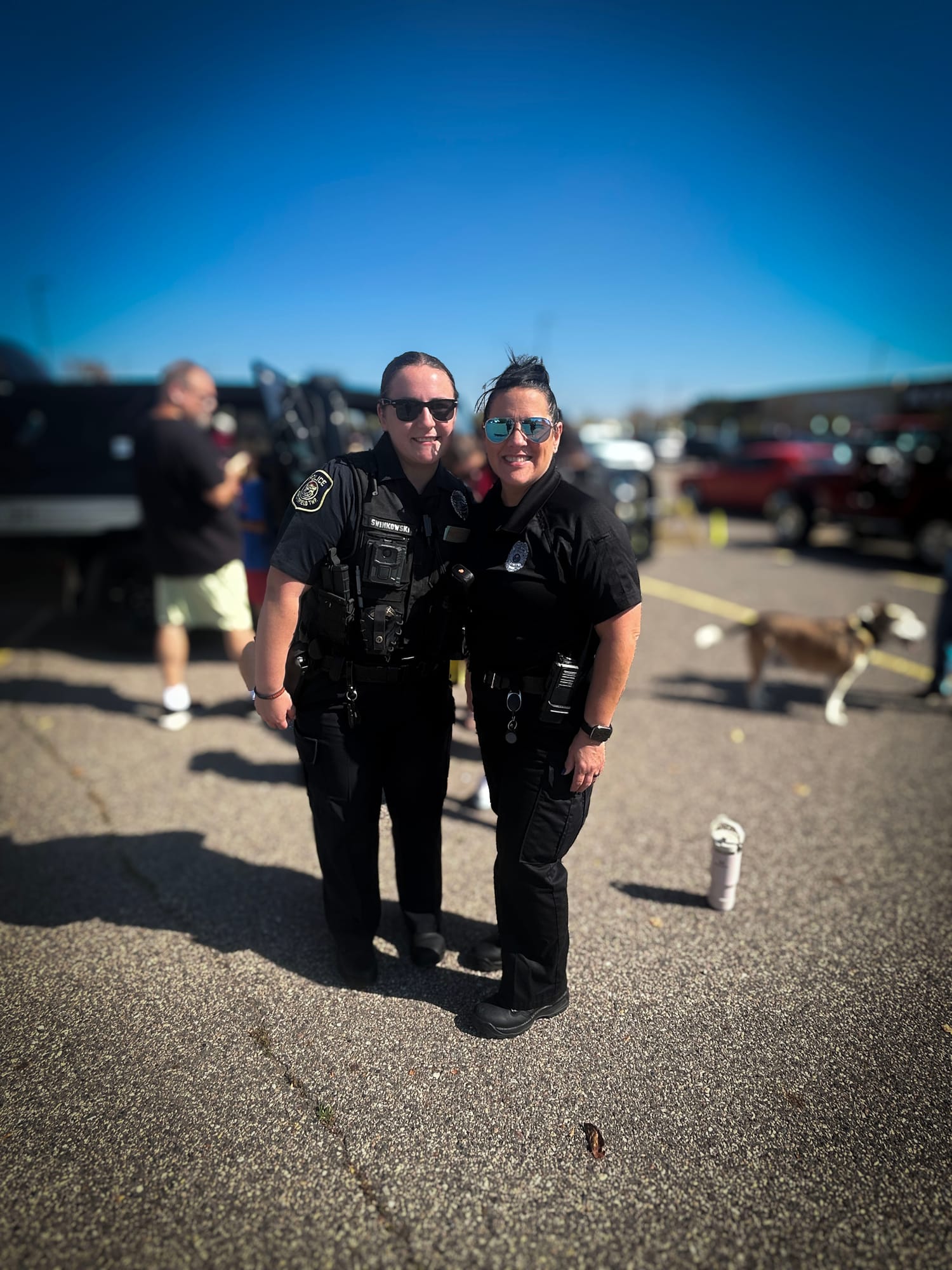 Chaplain Kim Fleece with an officer at a community event