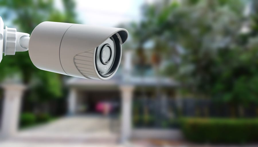 Home security camera mounted outside a house