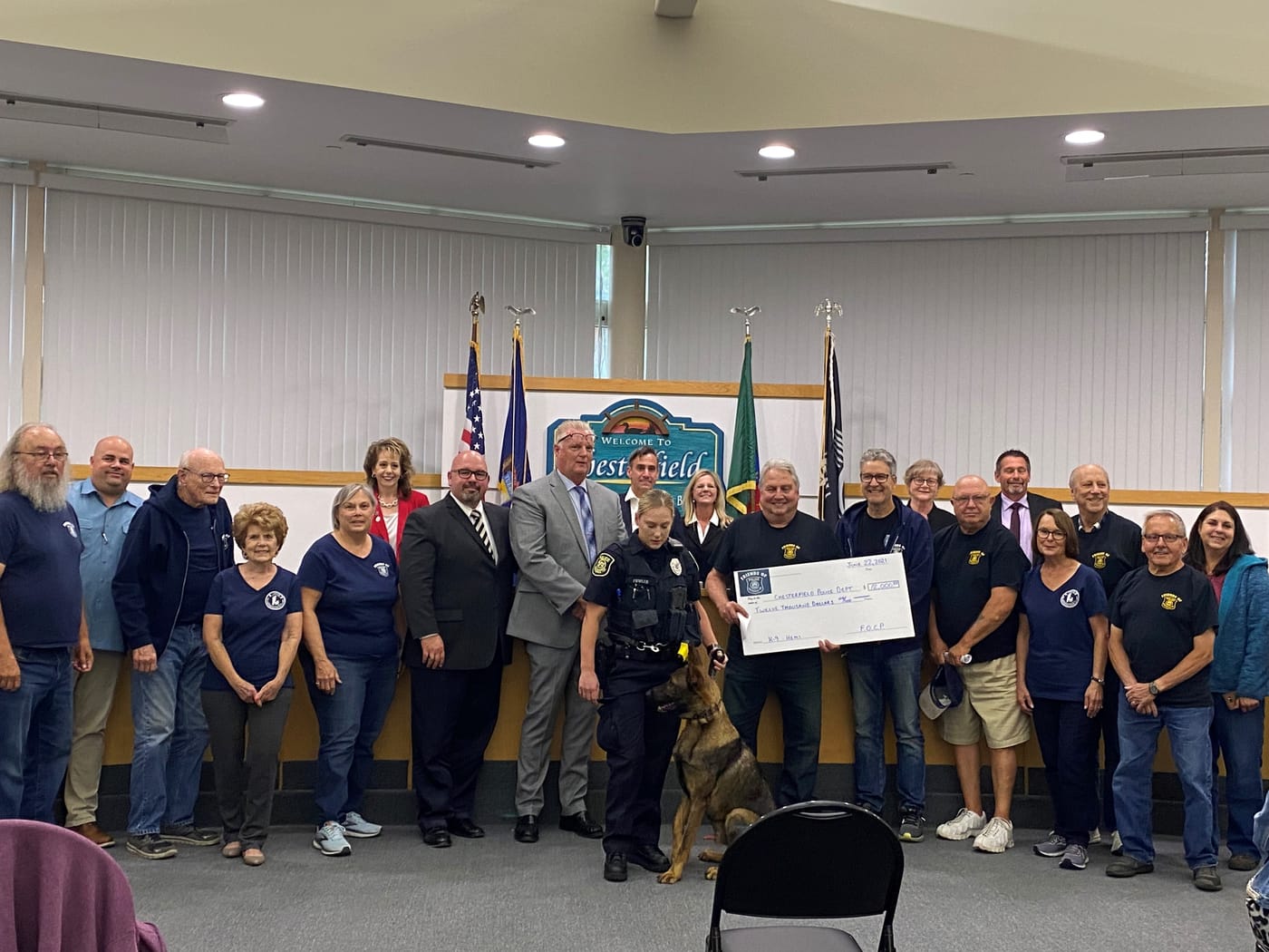 Friends of Chesterfield Police presenting K-9 Hemi to the Township Board