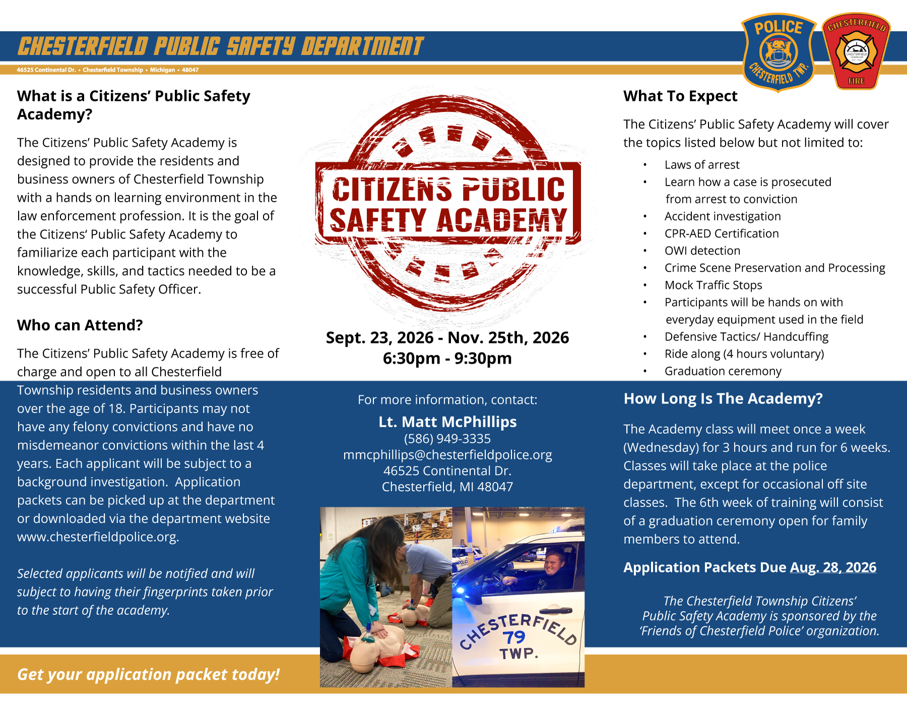 2026 Citizens’ Public Safety Academy Sept. 23rd – Nov. 25th