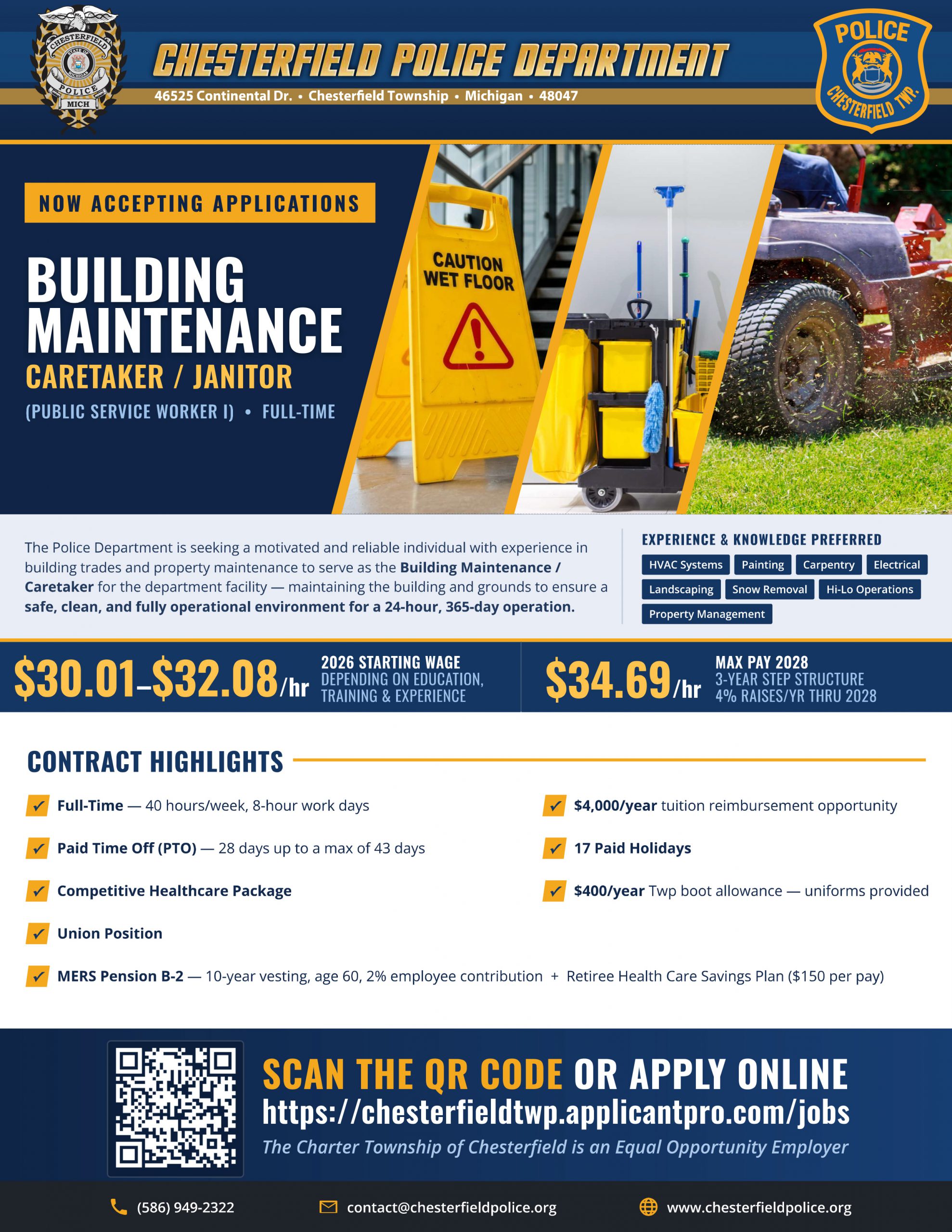Now Accepting Applications For a Building Maintenance/Caretaker/Janitor (Public Service Worker I)