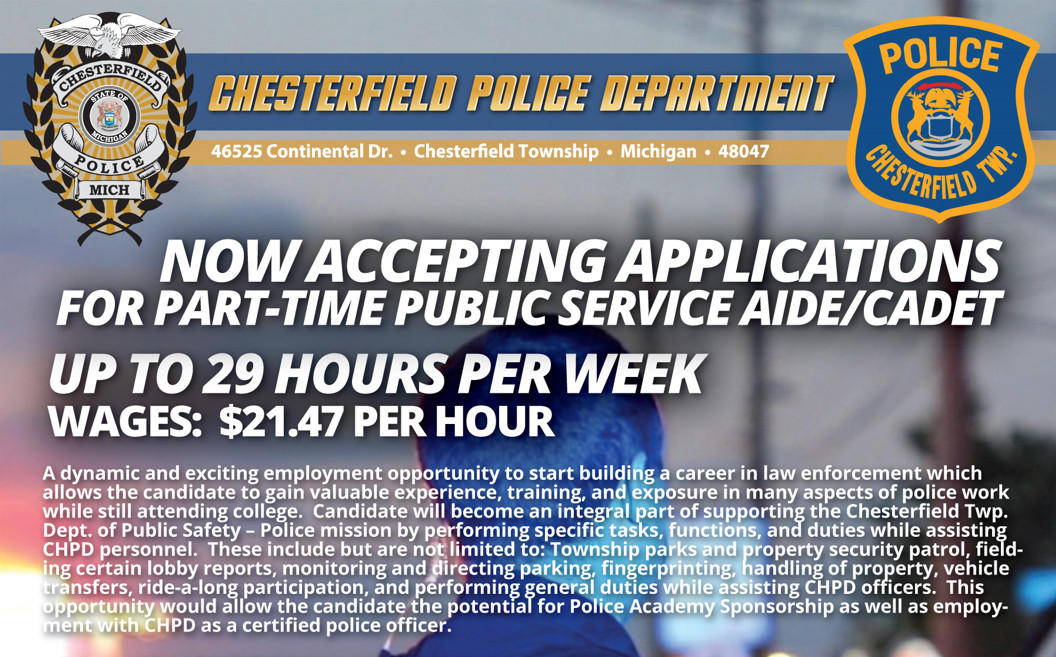 Now Accepting Applications for Part-Time Public Service Aide/Cadet