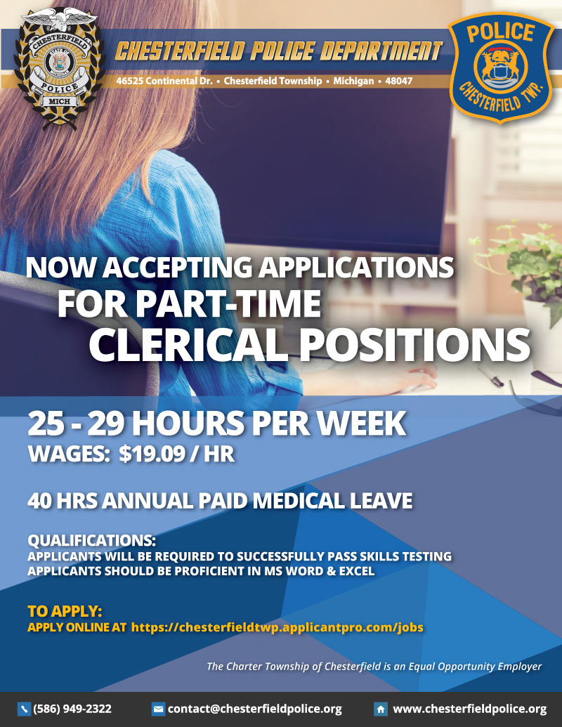 Accepting Applications For Part-Time Clerical Positions